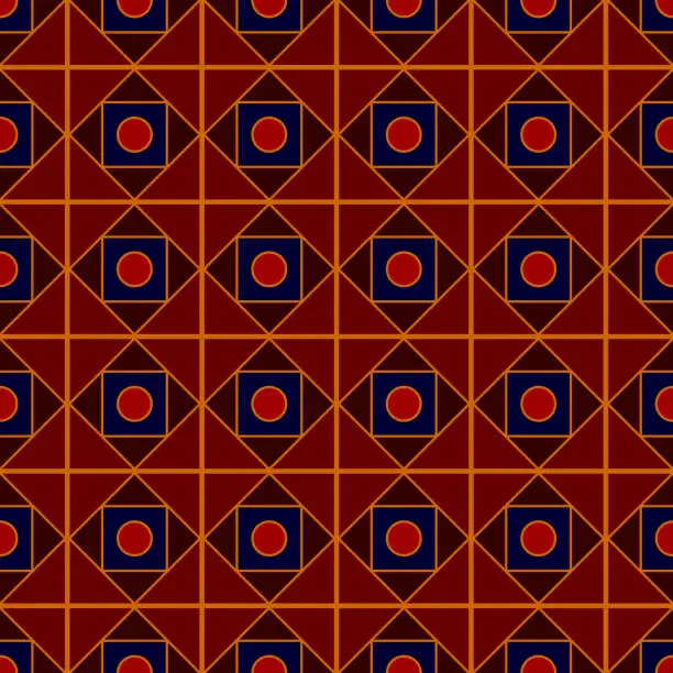 Vector illustration of Dark Red Blue Orange Square Rhombus Circle