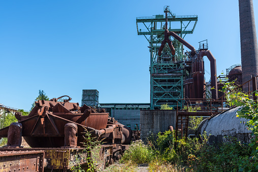 Hattingen, Germany - August 9, 2022: Blast furnace of the disused ironworks Henrichshuette, industrial museum, Hattingen, NRW, Germany