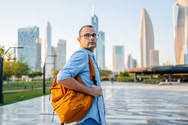 Young man in the Al Shaheed park in Kuwait City In Kuwait.