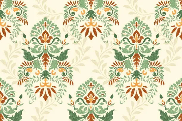 Vector illustration of Stencil Ikat floral seamless pattern vector