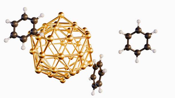 istock benzene molecules conjugated gold (Au) nanoparticles 1997387515
