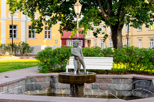 Viljandi, Viljandi County, Estonia: Fountain called: A boy with a fish ( poiss kalaga) in Viljandi city park in Estonia.