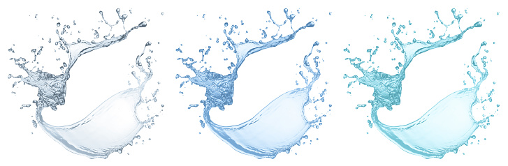 Illustration of water splash with curved flow in 3 different shades