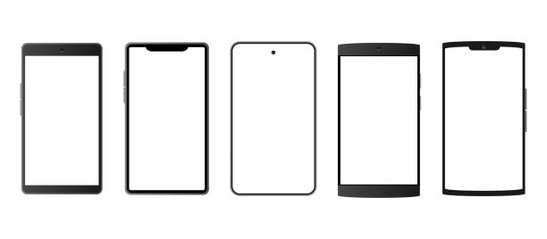 istock Smartphone border frame with white screen, collection of mobile phone models of various shapes, lineup of smartphones, vector illustration material on transparent background 1997485833
