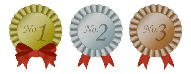 Vector illustration of Illustration of rosette ribbon badge - ranking 1st,2nd,3rd place
