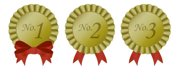 Vector illustration of Illustration of rosette ribbon badge - ranking 1st,2nd,3rd place