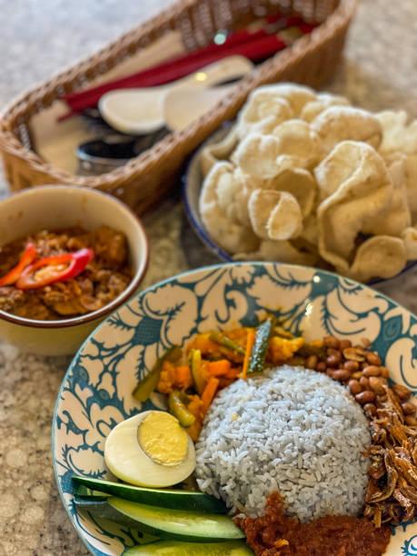 Malaysian nyonya style Nasi lemak with nyonya curry chicken