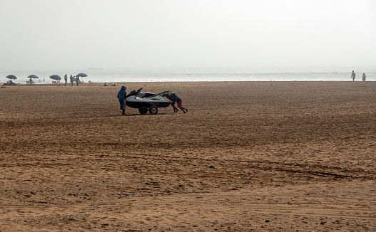 Agadir, Morocco - 09 November, 2023. Sandy beach in Agadir town,  Morocco, Africa