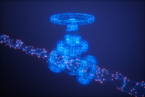 Abstract Valve With Lines And Red Connection Dots Forming A Plexus