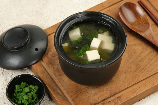 Homemade Japanese Miso Soup in a Bowl on The Table.