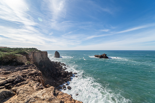 Ocean view and blue sky, Pontal da Carrapateira in Aljezur, Portugal.