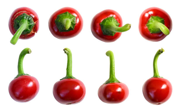 istock Cherry hot peppers isolated on white background. Red cherry chili peppers side view and top view 1997523663