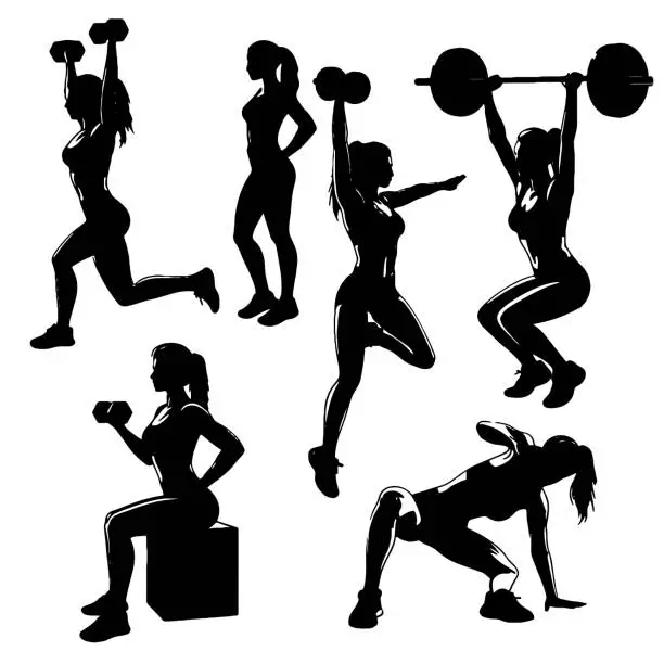 Vector illustration of FitGym Woman Dumbbells Workout Clipart
