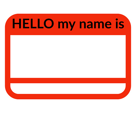 Red Hello My Name Is tag with copy space, isolated on white background. Business concept.