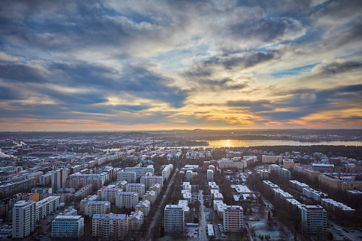 Aerial view over the city of Tampere in Finland