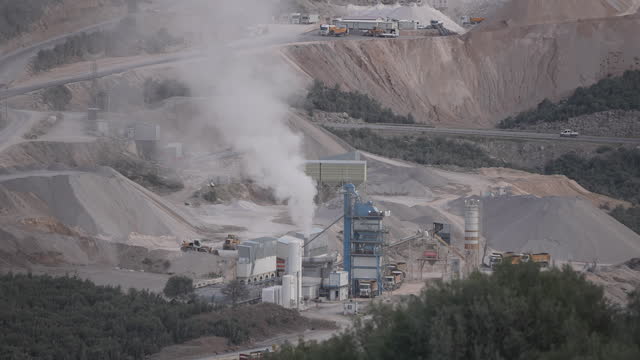 Crushed stone quarry machine from above