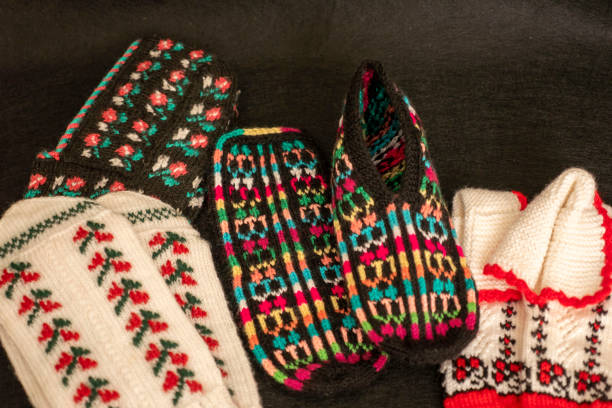 istock close-up hand-knitted colorful rope socks, 1997577029