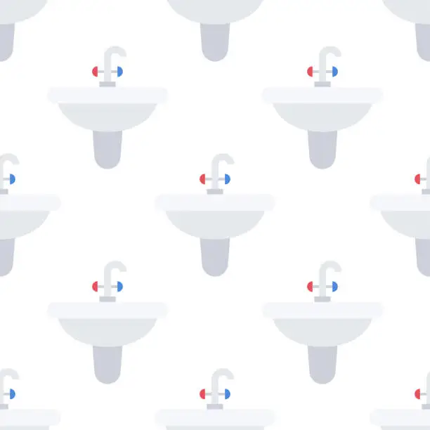 Vector illustration of Seamless pattern washbasin with water tap. Sink icon.