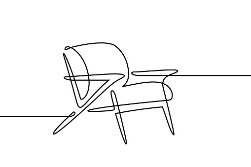 Armchair in continuous line art drawing style. Home furniture black linear sketch isolated on white background. Vector illustration