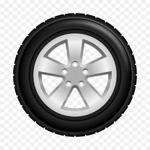 Vector illustration of Car wheel. Vector 3D clipart isolated on transparent background.