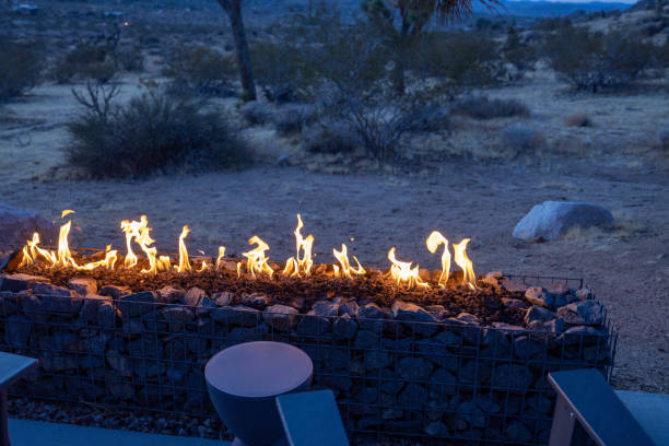 Outdoor fire place in a desert landscape