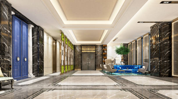istock 3d render of luxury hotel lobby entrance reception 1997631796