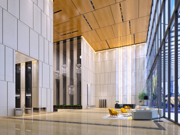 istock 3d render of luxury hotel lobby entrance reception 1997631808