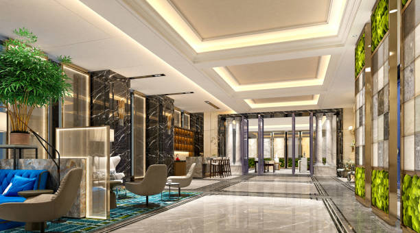 istock 3d render of luxury hotel lobby entrance reception 1997632332