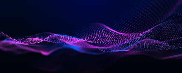 istock Futuristic wave of musical particles. Stream of running data. 3D rendering 1997633400