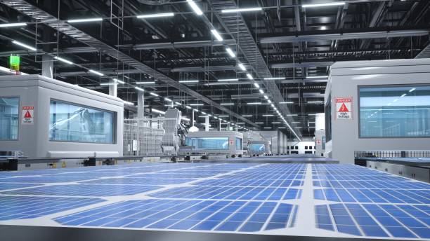 istock Manufacturing facility producing PV cells for energy industry, 3D illustration 1997633925