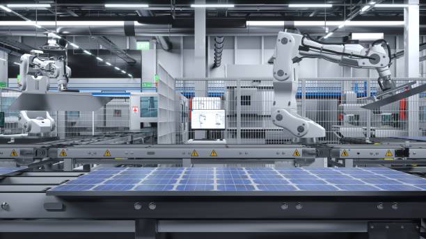 istock Manufacturing facility producing PV cells for energy industry, 3D illustration 1997637593