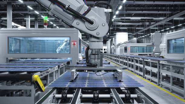 istock Manufacturing facility producing PV cells for energy industry, 3D illustration 1997638151