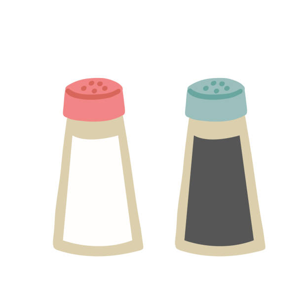 ilustraciones, imágenes clip art, dibujos animados e iconos de stock de botellas de sal y pimienta de vidrio diseño plano iconos simples - relish jar condiment lid