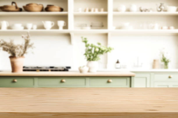 Kitchen table wooden board top shelf product presentation 3D template