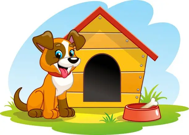 Vector illustration of A cheerful Dog is sitting near the Booth.