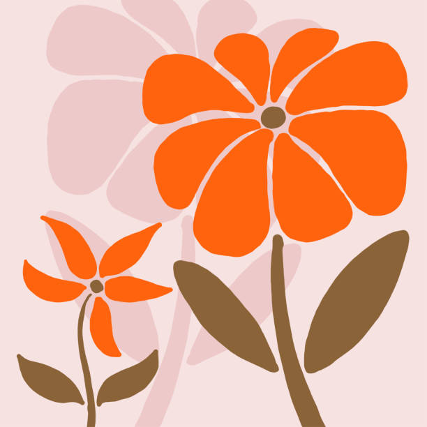 Retro minimalist flowers art rounded shape with warm and bright colors. Suitable for framed poster prints, wall art, interior accessory, wallpaper, textile, t shirt design, cards
