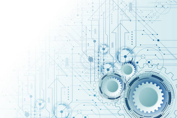 ilustrações, clipart, desenhos animados e ícones de gears. abstract technical drawing, blueprint with gear, cogs. - progress technology new manufacturing