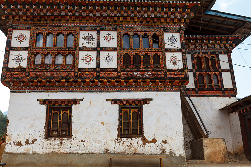 Bhutanese farm house in the coutryside, central Bhutan, Asia