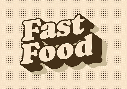 Fast food. Vintage retro text effect design in 3D look with brown colors