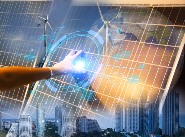 Đèn nháy năng lượng mặt trời: Tạo không gian sống động 15 technology for the environment using environmentally friendly technology engineer designs wind turbine models clean energy network - xu hướng và công nghệ tương lai trong năng lượng mặt trời hình ảnh sẵn có, bức ảnh & hình ảnh trả phí bản quyền một lần