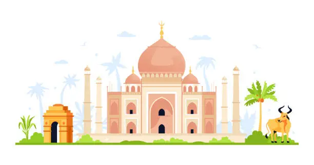 Vector illustration of Sacred India places - modern colored vector illustration