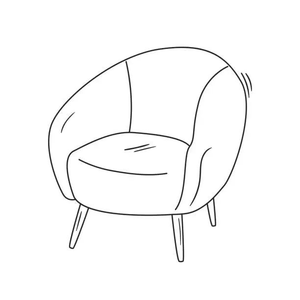 Vector illustration of Hand drawn silhouette of mid century armchair