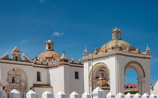 The Basilica of Our Lady of Copacabana in aits center,  Titicaca Lake, Bolivia