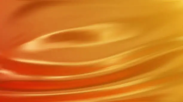 Vector illustration of Abstract orange gradient background with yellow light. Minimalistic subtle wavy golden silk texture. 3D vector illustration.
