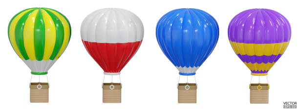 istock 3D Colorful hot air balloons with baskets travel isolated on white background. Summer balloon journey. 3D vector illustration. 1997853736