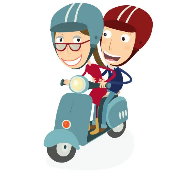 Vector illustration of Woman and man driving a scooter. V