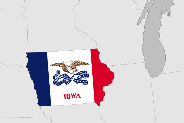 USA map series with state Iowa, with flag USA map series with state Iowa, with flag iowa flag stock illustrations