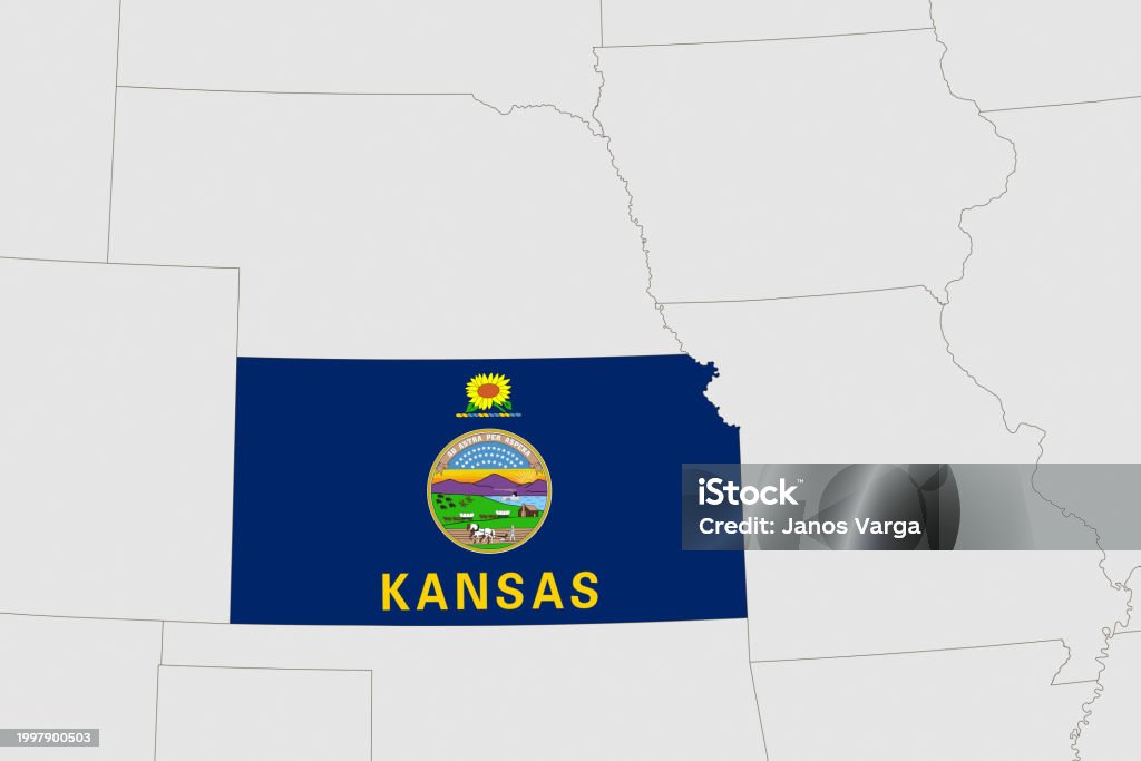State Kansas Usa Map Series With State Kansas With Flag Stock Illustration ...