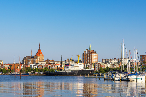 View over the river Warnow to the Hanseatic City of Rostock.