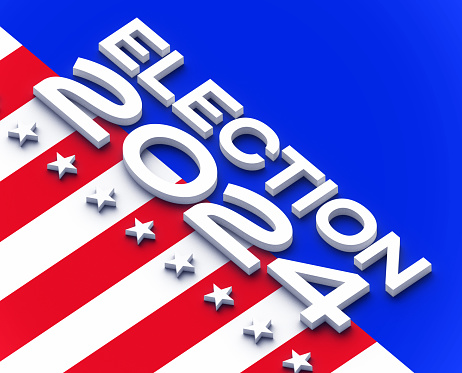 Election 2024 American presidential national election USA voting 3D concept.